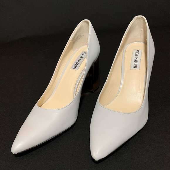 Gray leather pump with 3” mirrored rose gold heel - Picture 3 of 7